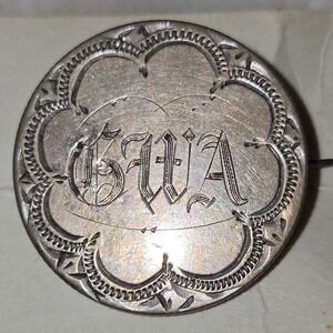 Love Token Brooch Silver Seated Liberty Quarter Handmade "GWA" Engraved 1880s